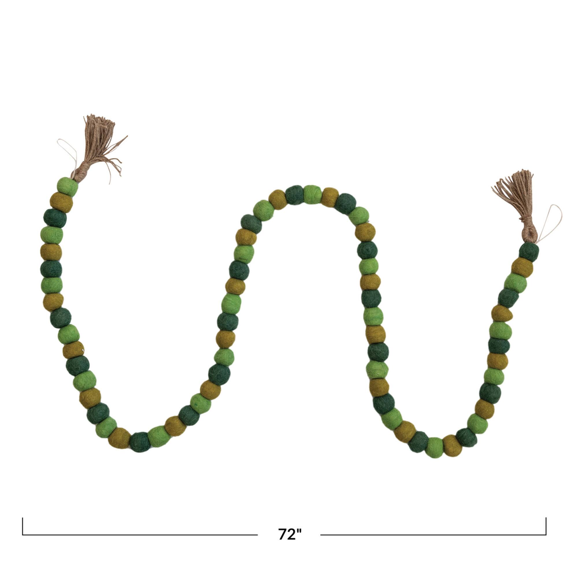 Hello Honey® 6ft. Green Handmade Wool Felt Balls with Jute Tassels Garland